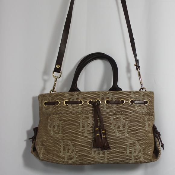 Vintage Dooney & Bourke purse brown with leather accents DB Monogram Canvas Bag - Picture 2 of 8